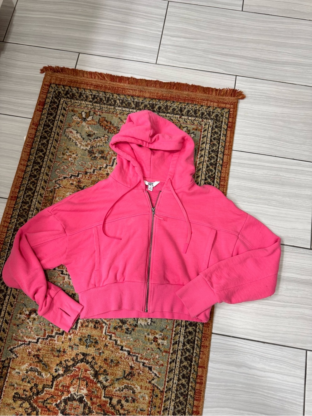 JoyLab Hot Pink Cropped Zip Hoodie